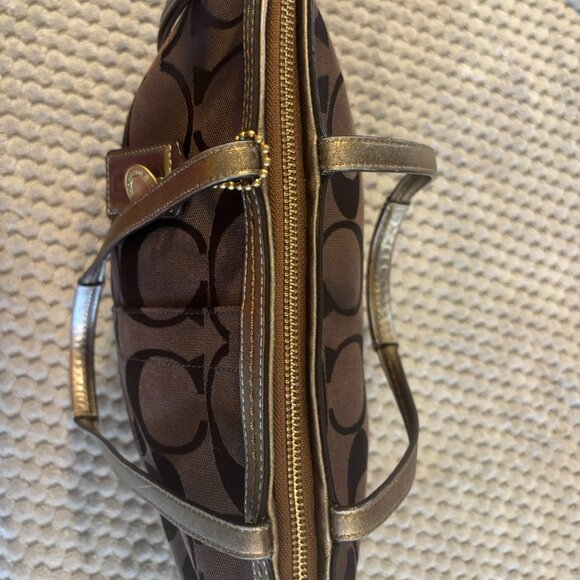 Coach Metallic Signature Patchwork Tote Bag — Bronze / Gold Trim — Style F13548 - Picture 7 of 15